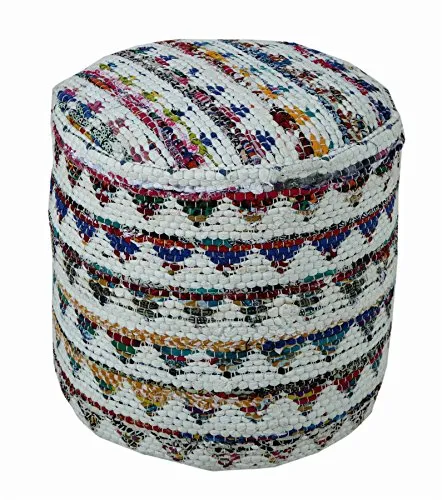 Homescapes Chindi Pouf Sitzhocker Fußhocker rund Ethno Look bunt Creme 45 cm Durchmesser 40 cm hoch