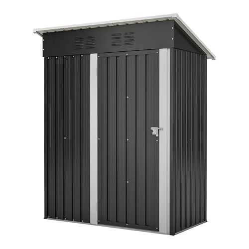 Geräteschuppen Metall Pultdach Schwarz - Gartenschuppen aus robustem Metall, wasserdicht und abschließbar, ideal zur sicheren Lagerung von Gartengeräten und Werkzeugen.