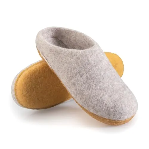naturling Hausschuhe - Slipper mit Kautschuksohle (Wollweiß, EU Schuhgrößensystem, Erwachsene, Damen, Numerisch, M, 37)