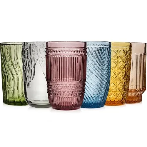 Sänger Trinkgläser Set Faro - 6 teiliges Gläser Set für 6 Personen - Longdrinkgläser Set mit einzigartigem Schliff in 6 modernen Farben, ideal für Familienessen, Büro und Outdoor. Spülmaschinenfest und multifunktional, auch als Windlichter nutzbar.