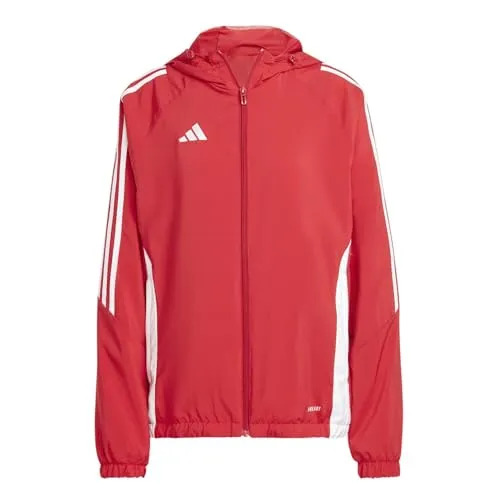 adidas Performance Tiro 24 Windbreaker Damen rotweiss M (38-40) - Trainingsbekleidung mit Kapuze, ideal für windige Tage und aktive Sportlerinnen. Leichtes, atmungsaktives Polyester für optimalen Komfort.