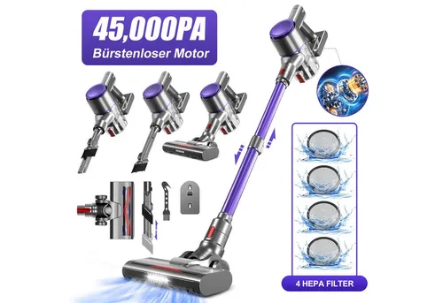 Adormii Akku-Hand- und Stielstaubsauger 45000Pa - Kabelloser 5-in-1 Staubsauger mit 450W Motor und bis zu 50 Minuten Laufzeit. Ideal für Tierhaare und verschiedene Oberflächen, ausgestattet mit Anti-Tangle-Bürste und 99,99% Filtration.