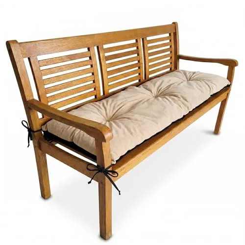 4L Textil Bankauflage Outdoor Gartenbankauflage Hollywoodschaukel | 120x60cm | Beige | Ohne/Mit Rückenlehne | Sitzkissen | Bankkissen | Gartenstuhlauflagen