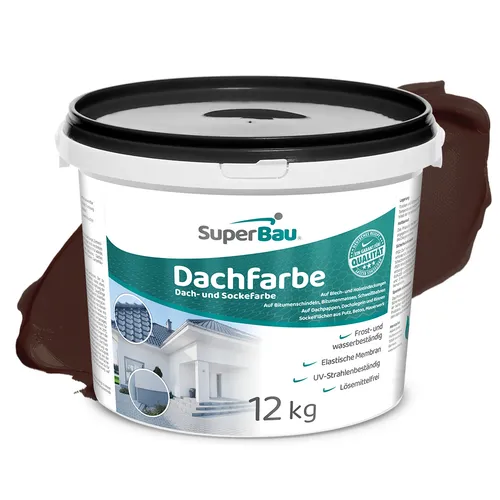 SuperBau Dachfarbe Braun (12 kg) - Wasserfeste Fassadenfarbe für Blechdächer - Dachbeschichtung für Außen, schützt vor Feuchtigkeit und UV-Strahlung. Ideal für Heimwerker und Profis, hohe Deckkraft und einfache Anwendung.