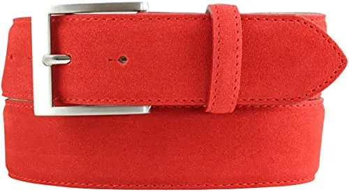 BELTINGER Veloursleder-Gürtel 4 cm | Hochwertiger Herren-Ledergürtel in Rot | 120 cm - Hochwertiger 40mm Veloursleder-Gürtel aus Italien mit samtiger Oberfläche. Ideal für Freizeit und Büro, bietet er hohen Tragekomfort und individuelle Anpassungsmöglichkeiten durch 5 Löcher.
