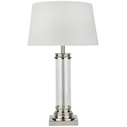 Searchlight Pedestal Table Lamp - Wechselbares Leuchtmittel in Satin-Silber - Tischleuchte in stilvollem Satin-Silber, mit wechselbarem Leuchtmittel und einem eleganten Design, ideal für moderne Wohnräume.
