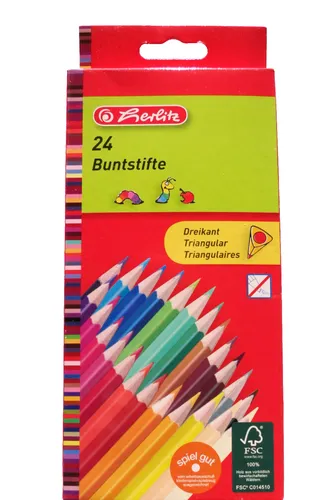 herlitz Dreikantbuntstifte lackiert 10412039 - 24 Farben, aus FSC Holz, ideal für kreative Projekte und ergonomisches Zeichnen