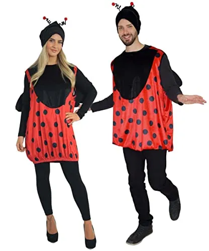 MAYLYNN Kostüm Marienkäfer für Damen und Herren - Kostüm-Outfits für Erwachsene - Witziges Marienkäferkostüm mit Tunika, Mütze, Fühlern und Flügeln, ideal für Fasching und Motto-Partys.
