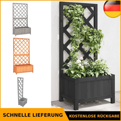 vidaXL Garten-Spalier mit Blumenkasten Grau 70x30x135 cm aus Tannenholz - Körbe, Blumentöpfe, -kästen & Untersetzer, stilvolles Design mit integriertem Blumenkasten für eine grüne Oase im Garten