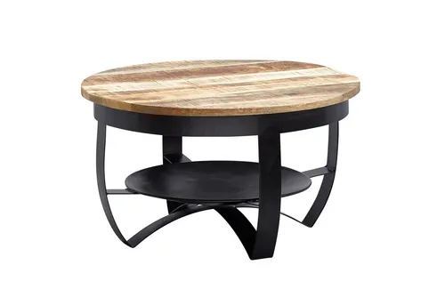 FINEBUY Couchtisch FB63625 - Rund aus Mango Massivholz & Metall - Couchtisch im Industrial Design (60x34x60 cm) mit praktischem Stauraum und stabilen Metallfüßen, ideal für stilvolle Wohnräume.