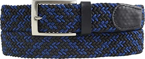BELTINGER Hochwertiger Stretch-Gürtel mit echtem Leder 3,5cm | Elastischer, geflochtener Golf-Gürtel 35mm | Dehnbarer, mehrfarbiger Flecht-Gürtel | Segel-Gürtel | Schwarz 110cm