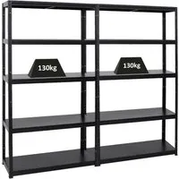 PROREGAL® Schwerlastregal MegaDeal 2 Stück - 180x100x40cm, 130kg Fachlast, Schwarz - Schwerlastregale aus stabilem Metall, einfach ohne Werkzeug montierbar. Ideal für Werkstatt, Garage und Haushalt. 5 verstellbare Fachböden mit 130kg Traglast pro Boden.