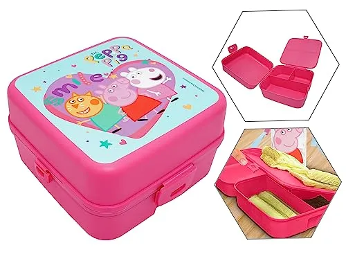 HOVUK Peppa-Pig Lunchbox 14 cm, lebensmittelechter Kunststoff-Lunchbehälter für Kinder, mikrowellen- und spülmaschinenfest, Sandwich-Box für Kinder und Mädchen ab 3 Jahren