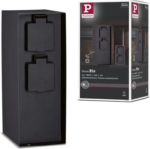 Paulmann 94313 Outdoor Steckdosensäule RIO - 4-fach, max. 3.650 Watt, spritzwassergeschützt und ideal für Gartenbeleuchtung