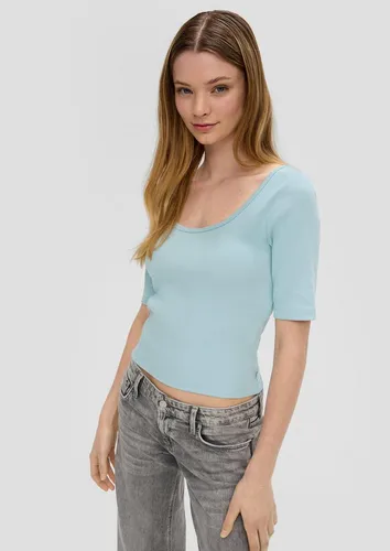 QS Kurzarmshirt T-Shirt Rippshirt mit tiefem Rundhalsausschnitt (1-tlg)