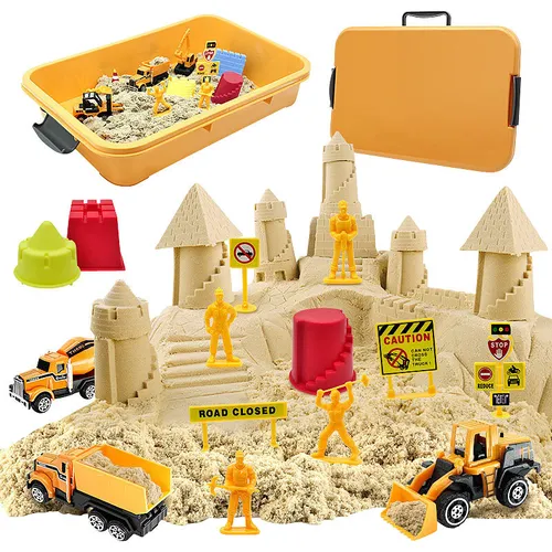 Playtastic Spielset mit 1,4 kg kinetischem Sand, 7 Fahrzeugen, 10 Formen, Koffer