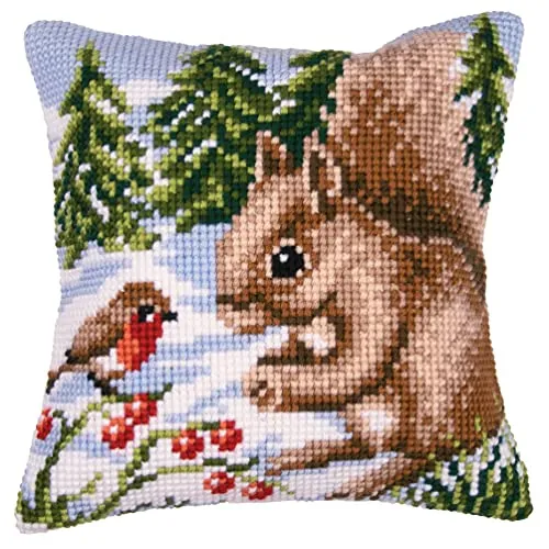 Vervaco Kreuzstich Kissen-Set Kaninchen - Zählbare Kreuzstich-Sets mit handbemalter Vorlage auf 100% Baumwolle, ideal für persönliche Geschenke oder zur Verschönerung Ihres Wohnraums. Inklusive hochwertigem DMC-Stickgarn und einfacher Anleitung.