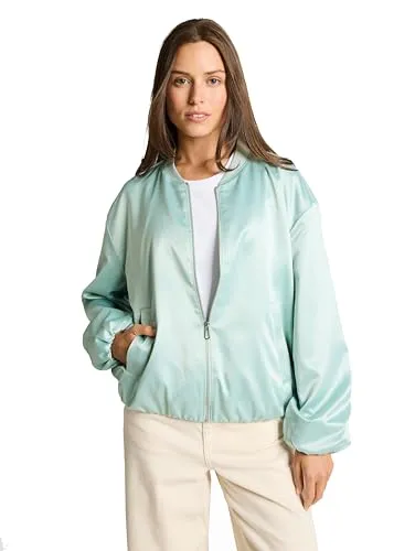 TOM TAILOR Blouson-Jacke für Damen - Leichte Blouson-Jacke im Bomber-Style mit Satin-Haptik und seitlichen Eingriffstaschen. Ideal für lässige Outfits, sorgt für hohen Tragekomfort dank pflegeleichter Materialien.