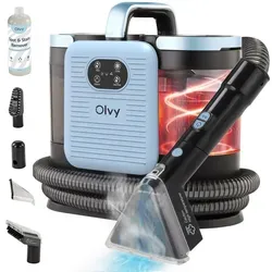 Olvy Teppichreiniger PRO – 1650W Dampf- und Nasssauger für Polster - Dampfreiniger für Teppiche, Sofas und Matratzen mit 100°C Dampf und 13.000 PA Saugleistung. Inklusive Reinigungsmittel und Zubehör für streifenfreie Sauberkeit.