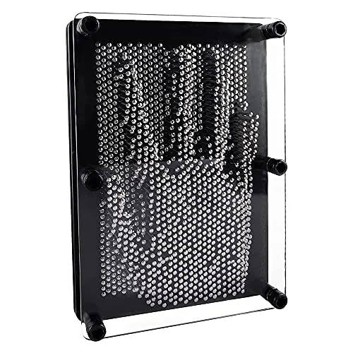 ANCLLO 3D Metall Pin Art Board Groß Größe Classic Pin Impression Schreibtisch Skulptur - Classic Retro 3D Pin Art Impression 3D Nagelbrett Ideal Desktop Büro Zuhause Lustiges Gadget(Black Large)