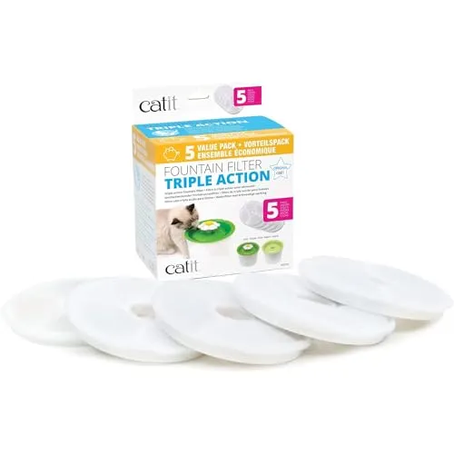 Catit Triple Action Filter, 3fach wirksamer Ersatzfilter, Trinkbrunnenfilter, 5er Pack