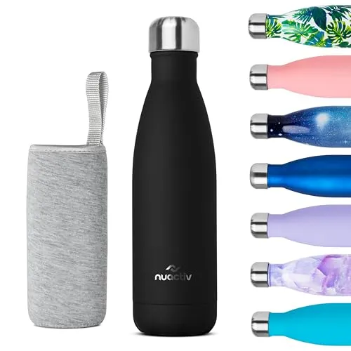 Nuactiv Edelstahl Trinkflasche 500ml – Leichte Isolierflasche Hält 24h Kalt & 12h Heiß – Auslaufsicher Doppelwandig BPA-Frei und Haltbar, Perfekt für Reise, Outdoor, Schule, Sport, Fitness & Alltag