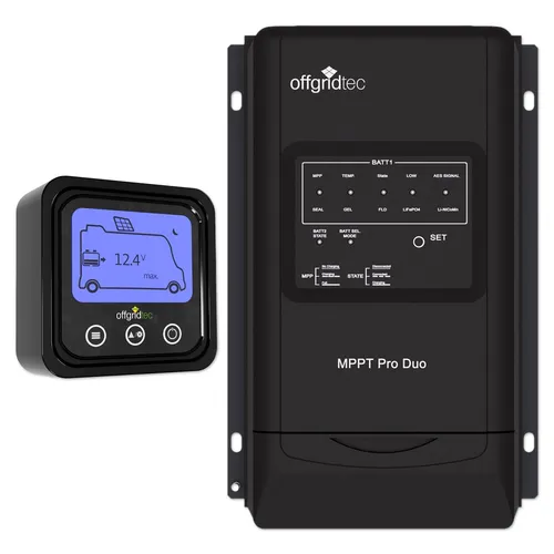 Offgridtec MPPT Pro Duo 30A Solar Laderegler Set - Effizienter 30A Solar Laderegler für 12V/24V Systeme mit automatischer Spannungserkennung und LCD-Display. Ideal für Camping, Wohnmobile und Gewerbe. Maximale Energieausbeute durch MPPT-Technologie.