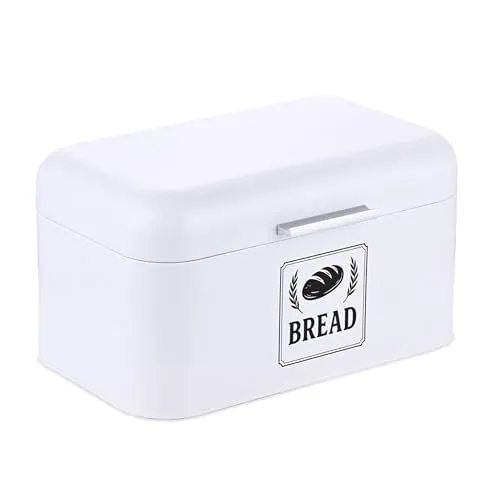 relaxdays Brotkasten Retro Brotkasten mit Deckel & Griff, Eisen, weiß