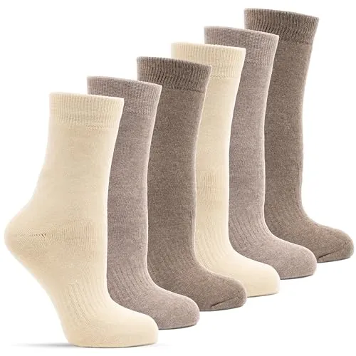 Frostfighter Damen Thermosocken ohne Gummi (6x Paar) dicke warme Wintersocken Diabetiker Baumwolle Ski Vollfrottee Innenfutter Farbauswahl (DE/NL/SE/PL, Numerisch, 39, 42, Regular, Regular, Natur)