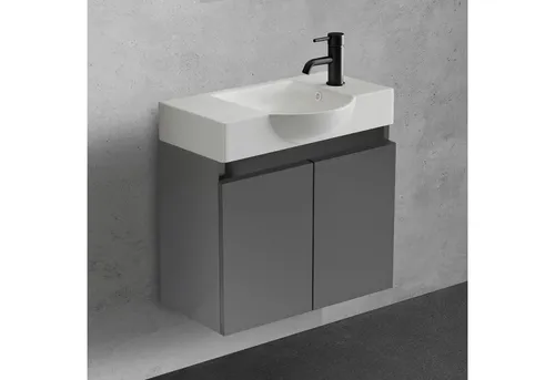 Alpenberger Badmöbel-Set Gäste WC Waschbecken mit Unterschrank 55 cm - Badmöbel-Set für kleine Bäder und Gäste-WCs, mit eckig ovalem Waschbecken aus hochwertiger Keramik und Soft-Close Unterschrank für leises Schließen.