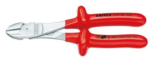 Knipex 74 07 200 VDE Kraft-Seitenschneider 200mm - Zangen für präzises Schneiden, mit induktiv gehärteten Schneiden für hohe Lebensdauer und Schneidleistung – ideal für alle Drahtsorten, einschließlich Pianodraht.