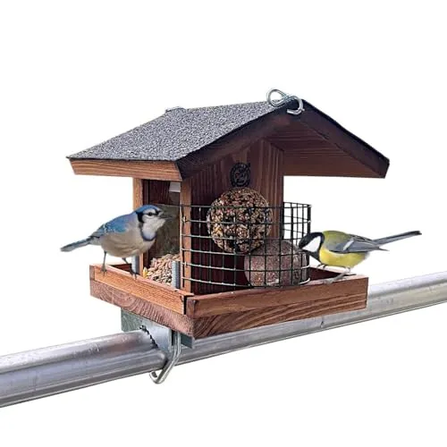 STAFECO Vogelfutterhaus Vogelhaus für Balkon wetterfest Futterhaus Handarbeit Gartenvögel im Garten Balkonhalterung mit Einer Größe von 30 bis 60 mm. (Braun)