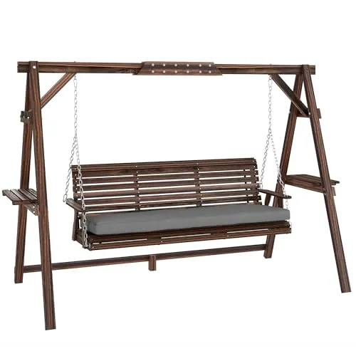 Hollywoodschaukel 3-Sitzer aus Tannenholz mit Kissen - Stilvolle Hollywoodschaukel für 3 Personen, aus robustem Tannenholz, inklusive komfortablen Sitzpolstern. Perfekt für entspannte Stunden im Garten oder auf der Terrasse.