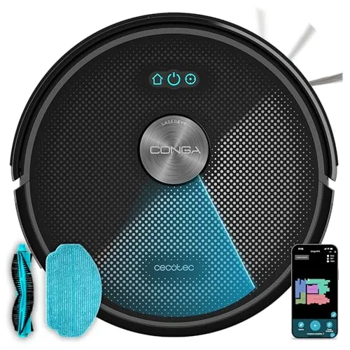 Cecotec Saugroboter mit Gyroskopischer Navigation und App Conga M50 X-Treme. 7000Pa, Kehren, Saugen, Wischen und Moppen, 160min Autonomie, Absturzsensoren, Multifunktionsbürste, TotalSurface