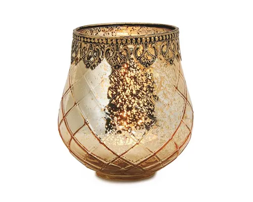 matches21 HOME & HOBBY Kerzenhalter Vintage Kerzenglas Laterne als Outdoor Windlicht gold in 14 cm (1 St), Moderner Glas Teelichthalter als Kerzenständer Tisch-Deko Balkon