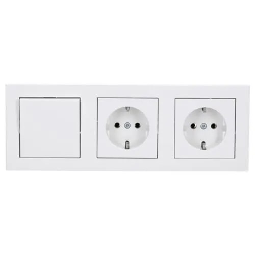Panasonic Karre Plus 55 Komplett-Set: WDTM01032NC Wechselschalter Einsatz+ WDTR00011WH Wippe + 2x WDTT03022WH SCHUKO Schutzkontakt-Steckdose + WDTF00032WH Abdeckrahmen 3-fach, reinweiß 55x55 mm