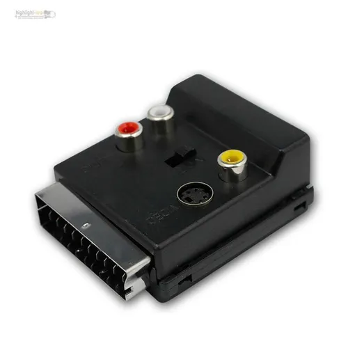 Scart-Adapterstecker, 3x Chinch + S-VHS Buchse, In/Out umschaltbar Adapter NEU