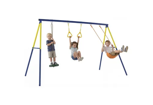 MC Star 3-in-1 Schaukelgestell für Kinder bis 150 kg - Robustes Schaukelgestell mit klassischer Schaukel, Turnringen und Stehschaukel. Ideal für bis zu drei Kinder, fördert Spiel und Bewegung im Freien. Wetterfest und stabil für langanhaltenden Spaß.