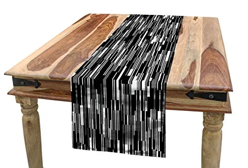 ABAKUHAUS Schwarz und weiß Tischläufer, abstrakte Linien, Esszimmer Küche Rechteckiger Dekorativer Tischläufer, 40 x 180 cm, Schwarz Weiß Grau