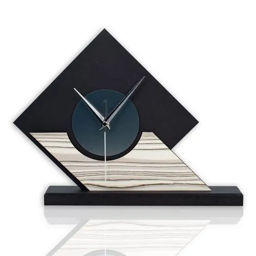 Kreative Feder Moderne Holz-Tischuhr mit stilvollen Akzenten aus Ahorn Echtholzfurnier & Aluminium – Handarbeit Made in Germany (Ahorn, leises Quarzuhrwerk)