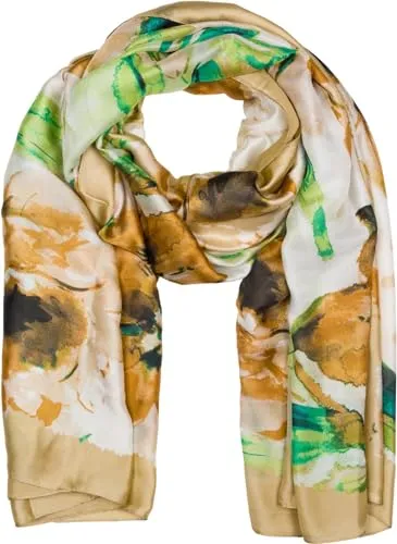 styleBREAKER Damen Schal mit buntem Blumen Muster im Aquarell Stil, Seidig leichtes Tuch 01016238, Farbe:Hellbraun