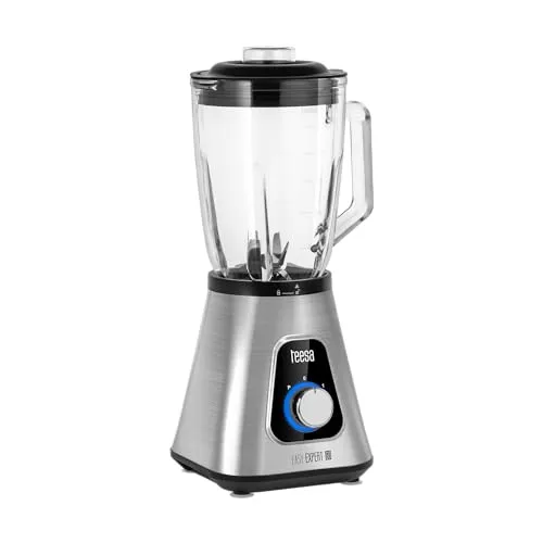 Teesa Easy EXPERT GO Bechermixer, 1300 W - Standmixer mit 1,5 l Glasbecher, 6 Edelstahlklingen zum Zerkleinern von Eis und robust für Smoothies oder Suppen, BPA-frei und spülmaschinengeeignet.