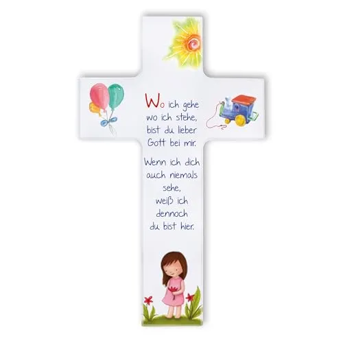 Fritz Cox Kinderkreuz 'Wo ich gehe, wo ich stehe' Mädchen 15cm weiß