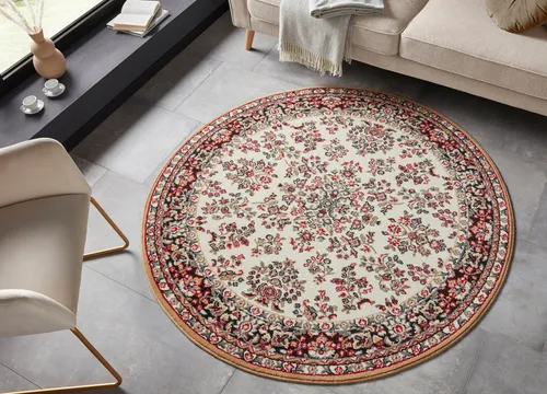 my home Teppich Halton, rund, 140 cm - Flachgewebe-Teppich in Retro-Orient Optik, robust und pflegeleicht, ideal für jeden Raum, sorgt für gemütliche Atmosphäre.