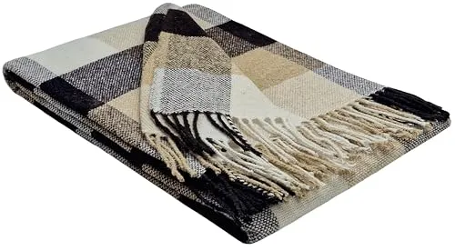 STTS International Decke sehr weiches Plaid Wohndecke Kuscheldecke Tagesdecke in versch. Farben Palmera (Braun-Beige-Weiß (K))