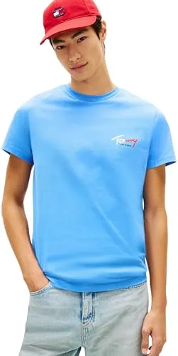 Tommy Jeans Herren TJM Slim Sign Chest Ss Tee EXT Dm0dm22538, Blau (Blue Twilight), L - Stylisches Slim-Fit T-Shirt von Tommy Jeans in trendigem Blau. Ideal für jeden Anlass und hergestellt mit Augenmerk auf Nachhaltigkeit.