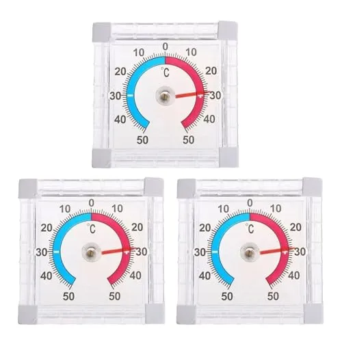 Stück Self Adhesive Fensterthermometer Aussen,7,5 × 7,5 cm Aussenthermometer Wetterfest,Analoges Thermometer für Fenster und Kühlschrank,Thermometer Fenster Außen Selbstklebend,Fensterthermometer 3