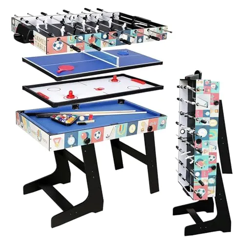 HLC Tischkicker 4-In-1 Kickertisch klappbar Spieltisch Kombt-Tisch für Poolbillard/Air Hockey/Tischtennis/Tisch-Fußball mit Zubehör.Geschenk für Kinder.