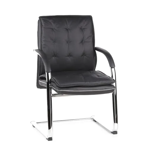 hjh OFFICE VILLA V Konferenzstuhl Freischwinger aus Nappaleder - Eleganter Freischwinger-Besucherstuhl, ergonomische Rückenlehne und dicke Polsterung für optimalen Sitzkomfort. Ideal für Konferenzräume und Büros.