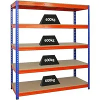 PROREGAL® Schwerlastregal BISON 200cm - 600kg Fachlast - Robustes Schwerlastregal aus pulverbeschichtetem Stahl mit 600 kg Fachlast und 3000 kg Gesamtlast. Höhenverstellbare Fachböden und einfacher Aufbau durch Stecksystem. Ideal für Werkstätten und Lager. 3 Jahre Garantie.